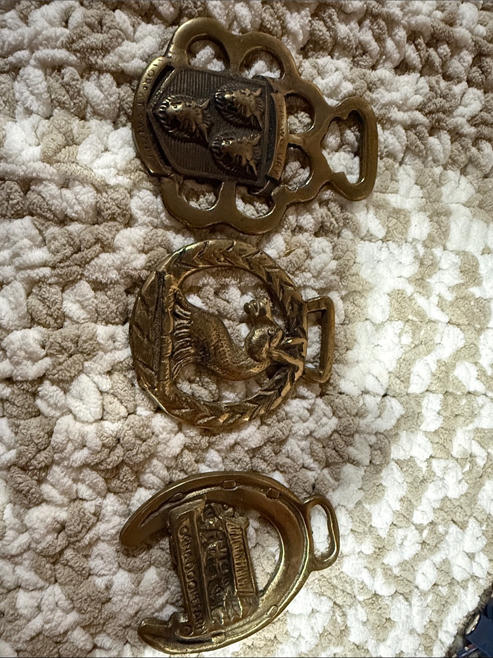 Brass Horse Head & Horseshoe Charm Set - Brown/Gold